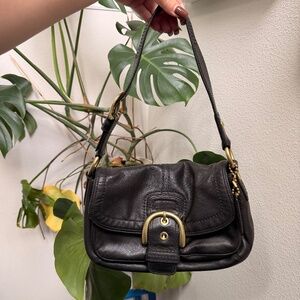 COACH #F11842 Vintage Soho Flap Black Leather Shoulder Bag Purse